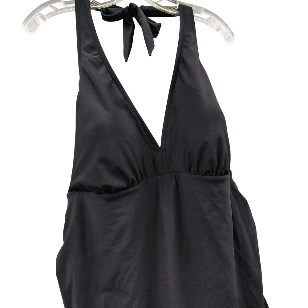 Apt 9 Womens 2X Black Halter Tankini Top Geometric Ruffle Trim Padded‎ Swimwear